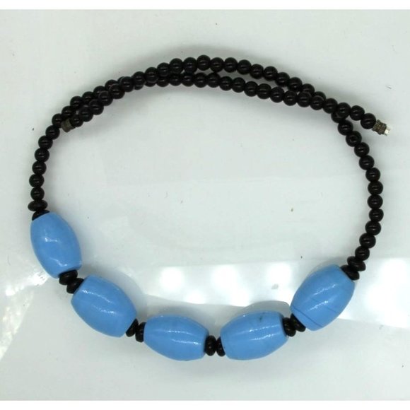 925 STERLING clasp blue barrel beads handmade necklace 21" - Picture 2 of 7